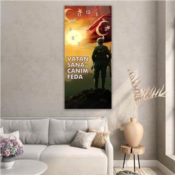 Vertical National Themed Glass Wall Art with Clock at the Top 048