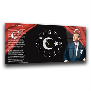 Atatürk İstiklal Marşı Saatli Cam Tablo