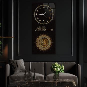 Vertical Religious Themed Glass Wall Art with Clock at the Top  009