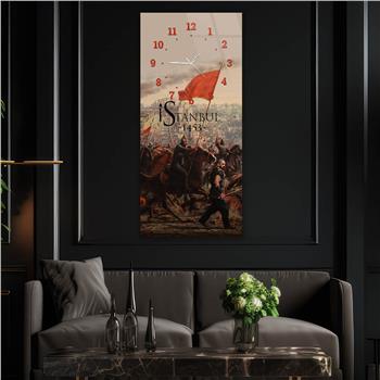 Vertical National Themed Glass Wall Art with Clock at the Top 032