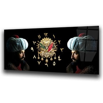 Fatih Sultan Mehmet ve Osmanlı Tuğralı Saatli Cam Tablo 078