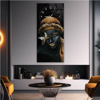 Vertical Art Themed Glass Wall Art with Clock at the Top 035