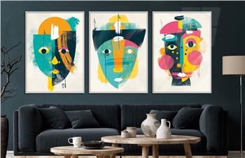 Alüminyum Çerçeveli Sanat Temalı 3lü Set CAM Tablo 0085