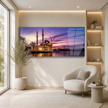 Horizontaal, in Het Midden Voorzien Van Een Klok, Religieus Thema Gehard Glasschilderij 001