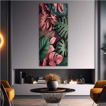 Vertical Art Themed Glass Wall Art with Clock at the Top 042
