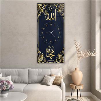 Vertical Religious Themed Glass Wall Art with Clock at the Center 020