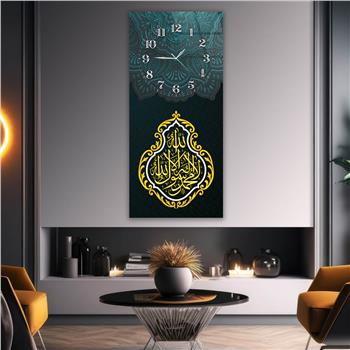Vertical Religious Themed Glass Wall Art with Clock at the Top  057