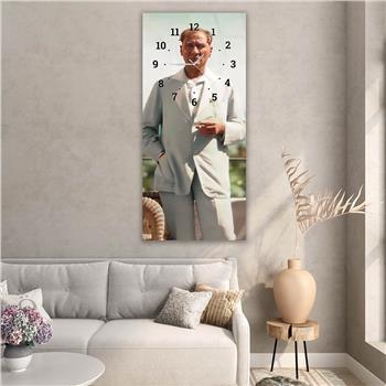 Vertical National Themed Glass Wall Art with Clock at the Top 016