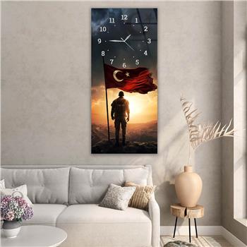 Vertical National Themed Glass Wall Art with Clock at the Top 047