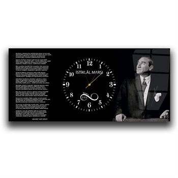 Mustafa Kemal Atatürk , İstiklal Marşı ve 1881-1938 Yazılı Saatli  Vatan Temalı Cam Tablo 045