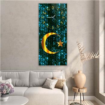 Vertical National Themed Glass Wall Art with Clock at the Top 018
