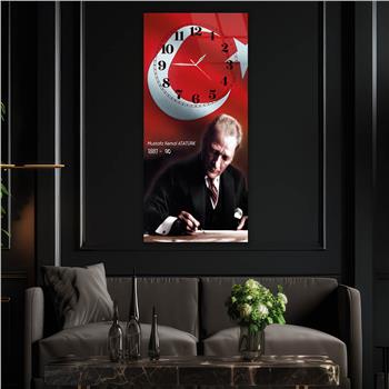 Vertical National Themed Glass Wall Art with Clock at the Top 029