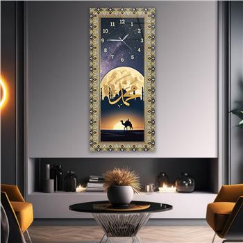Vertical Religious Themed Glass Wall Art with Clock at the Top  042
