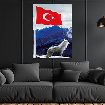 Turkish Flag and Wolf Tempered Glass Wall Art 