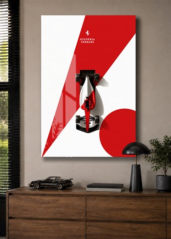 Kırmızı Ferrari Formula 1 Cam Tablo