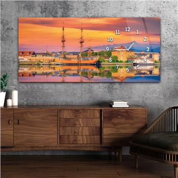 Yatay Saatli Yandan Sanat ve Doğa Temalı Cam Tablo 188