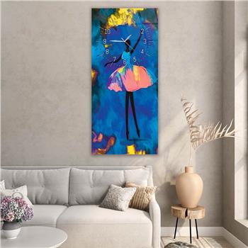 Vertical Art Themed Glass Wall Art with Clock at the Top 062