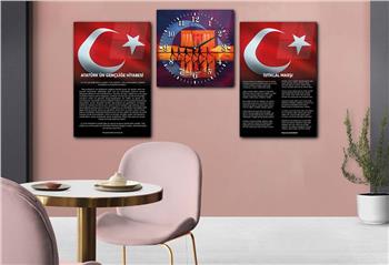 Atatürk and Independence March Glass Wall Art Set with Clock