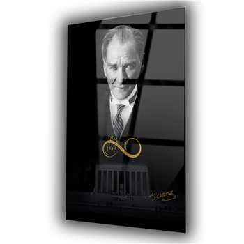 MUSTAFA KEMAL ATATÜRK ve İMZASI GÖRSELLİ  CAM TABLO