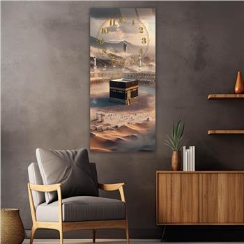 Vertical Religious Themed Glass Wall Art with Clock at the Top  056