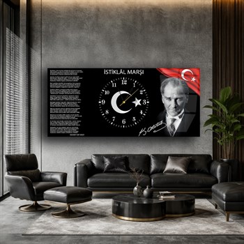 İstiklal Marşı ve Atatürk Saatli Cam Tablo