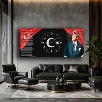 Atatürk İstiklal Marşı Saatli Cam Tablo