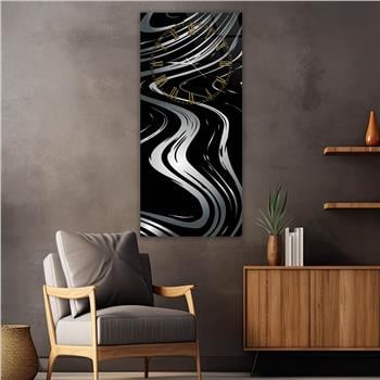 Vertical Art Themed Glass Wall Art with Clock at the Top 072