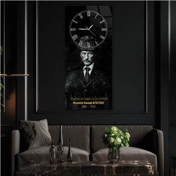 Vertical National Themed Glass Wall Art with Clock at the Top 028