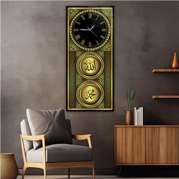 Vertical Religious Themed Glass Wall Art with Clock at the Top  037
