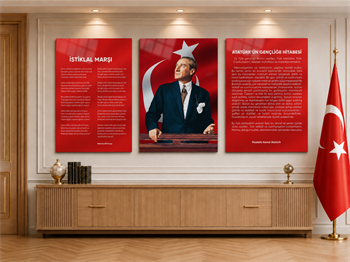 Het Turkse Volkslied, Oproep aan de jeugd en Atatürk Glasschilderijset
