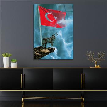 Turkish Flag and Wolf Tempered Glass Wall Art 