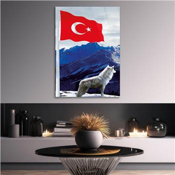 Turkish Flag and Wolf Tempered Glass Wall Art 