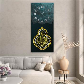 Vertical Religious Themed Glass Wall Art with Clock at the Top  057