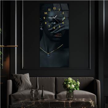 Vertical Art Themed Glass Wall Art with Clock at the Top 076