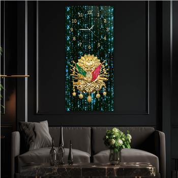 Vertical National Themed Glass Wall Art with Clock at the Top 019