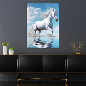 A White Horse Running in WaterVertical Tempered Glasss Wall Arts Natured-Themed226