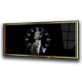 Siyah Gold Atatürk Saatli Cam Tablo