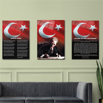 Het Turkse Volkslied, Oproep aan de jeugd en Atatürk Glasschilderijset