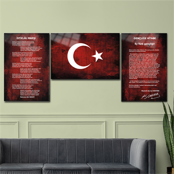 Het Turkse Volkslied, Oproep aan de jeugd en Turkse vlag Glasschilderijset