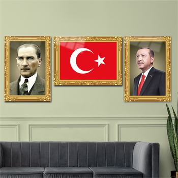 Mustafa Kemal Atatürk ve Recep Tayyip Erdoğan Cam Tablo Seti