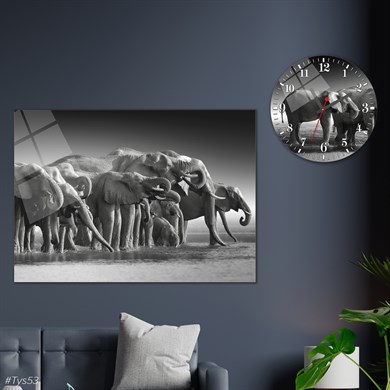 Tableau  en verre et horloge ronde en verre