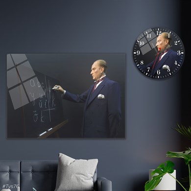 Tableau  en verre et horloge ronde en verre