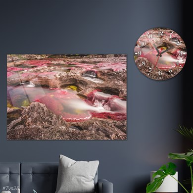 Tableau  en verre et horloge ronde en verre