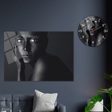 Tempered Glasss Wall Arts Art-Themed Set with Round Clock
