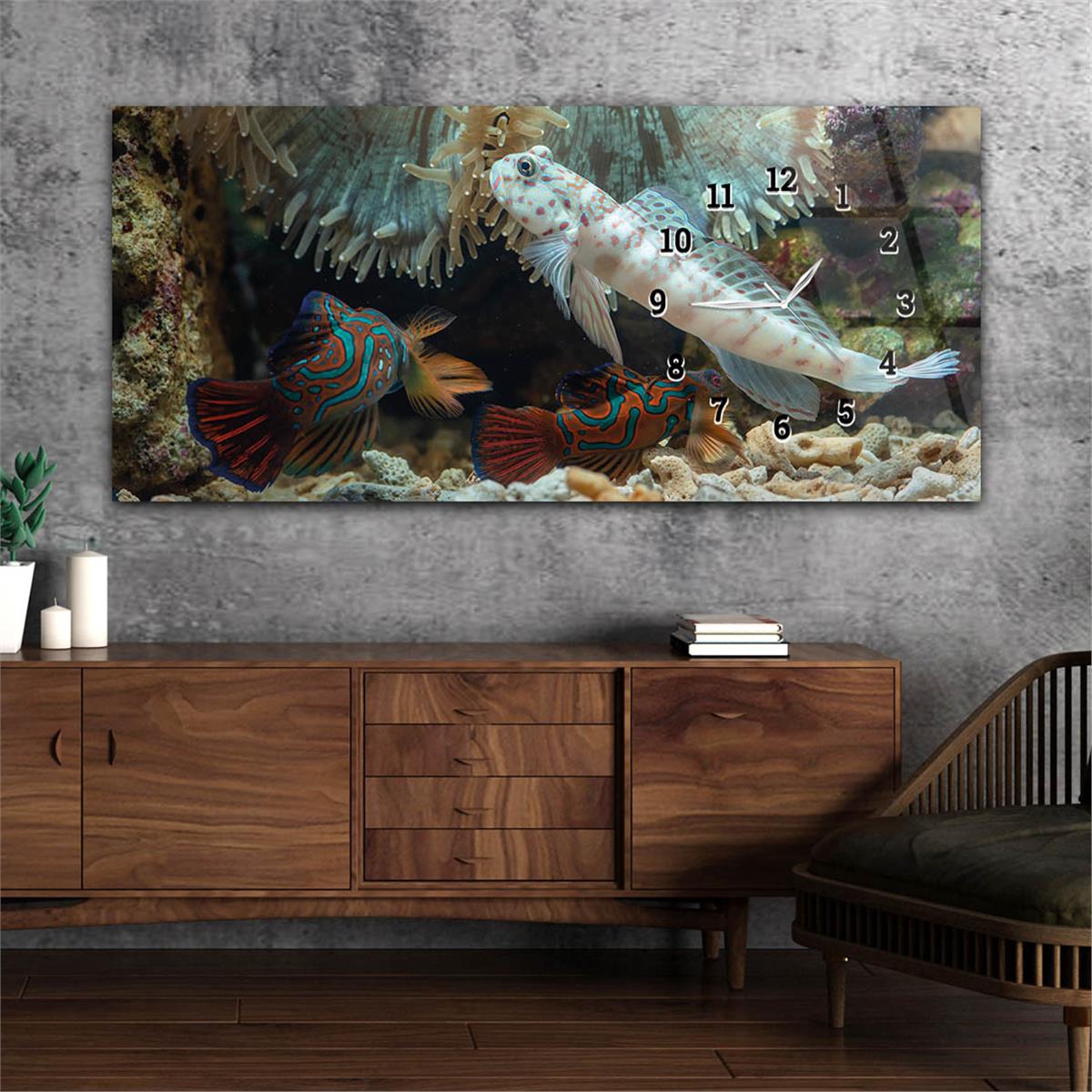 Side-Clock, Art And Nature-Themed Horizontal Glass Wall Painting 203