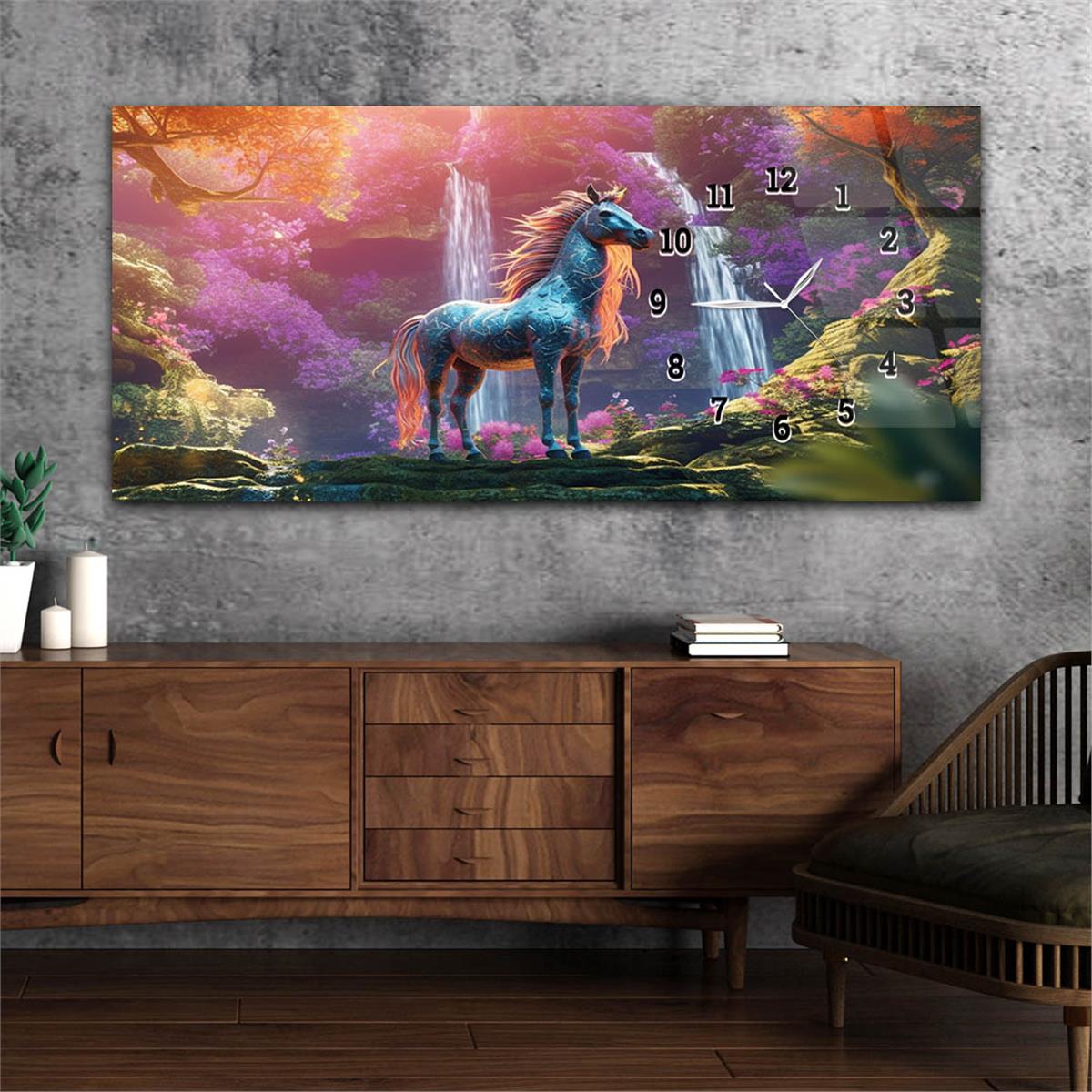 Side-Clock, Art And Nature-Themed Horizontal Glass Wall Painting 226