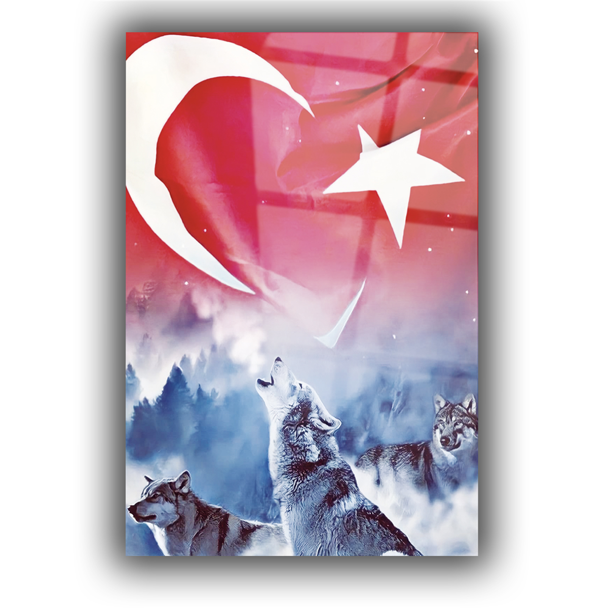 TÜRK BAYRAĞI VE KURT GÖRSELLİ CAM TABLO 