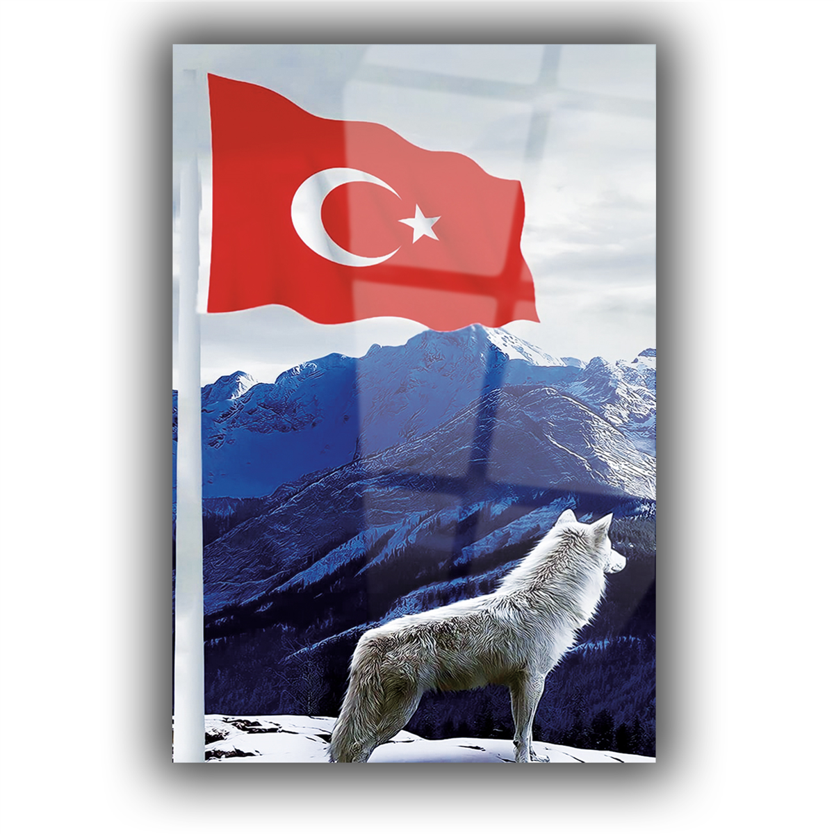 TÜRK BAYRAĞI VE KURT GÖRSELLİ CAM TABLO 