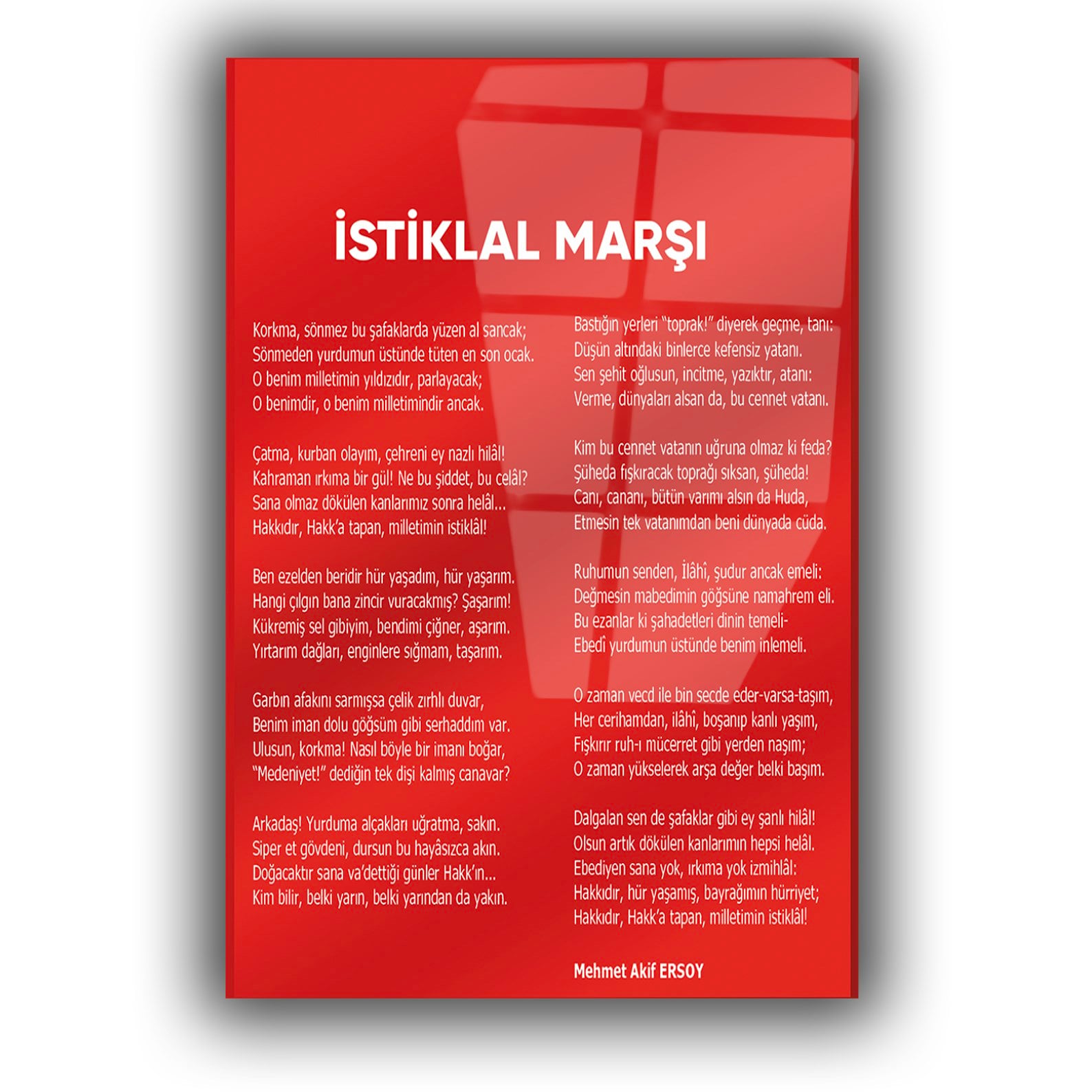 İSTİKLAL MARŞI YAZILI CAM TABLO