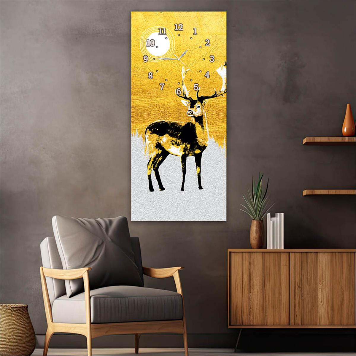 Tableau en verre à thème art et nature vertical avec horloge en haut 054